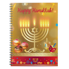 Glad Hanukkah Ljus Judisk Högtid Guld Anteckningsbok