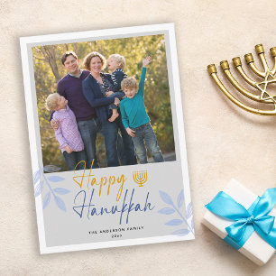 Glad Hanukkah Ljusgrå Foto Semester Julkort