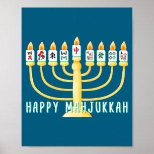 Glad Hanukkah Mahjong Menorah Mahjukkah Chanukka Poster