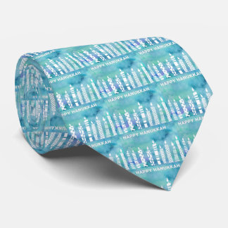 Glad Hanukkah Menorah Akvarell Blå Teal Slips