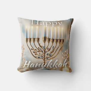 Glad Hanukkah Menorah Akvarell Modern Lyx Kudde
