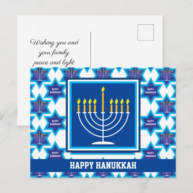 🕎 Glad Hanukkah, Menorah, anpassningsbar postkort Vykort (Fram/baksida)
