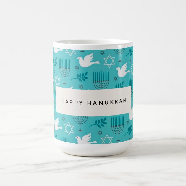 Glad Hanukkah Menorah Dove Turkos Judisk Kaffemugg (Center)