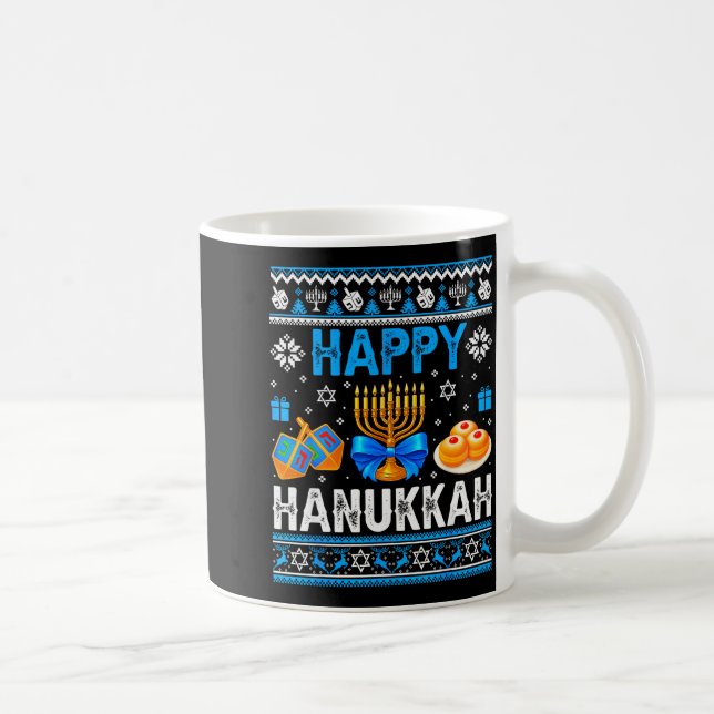 Glad Hanukkah Menorah Dreidel Ful Chanukah Pyjamas Kaffemugg (Höger)