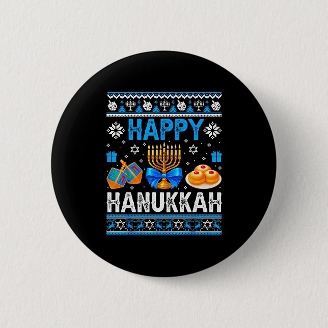 Glad Hanukkah Menorah Dreidel Ful Chanukka Pyjamas Knapp (Framsida)