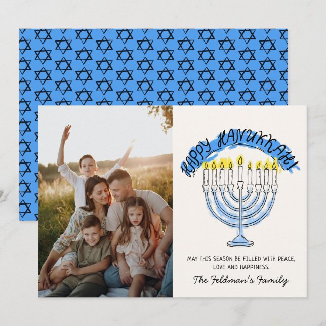 Glad Hanukkah Menorah Foto Julkort (Fram/baksida)