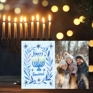 Glad Hanukkah Menorah Handritad Anpassad FOTO Julkort