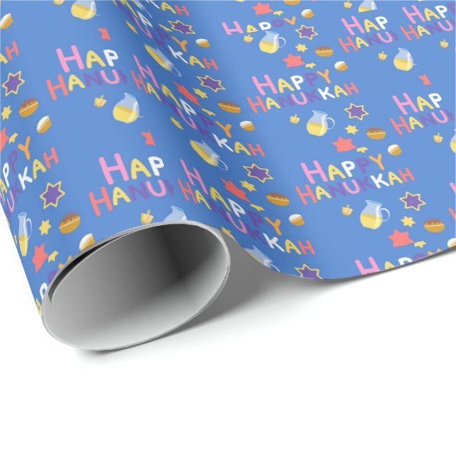 Glad Hanukkah Menorah Inpackningspapper Presentpapper (Rullad Hörn)