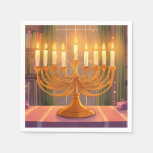 Glad Hanukkah Menorah Ljusstakar Oljemålning Pappersservett