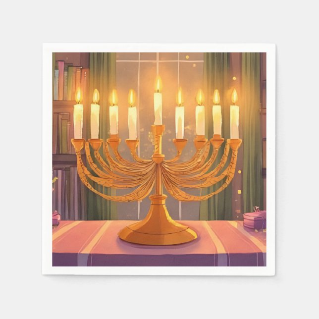 Glad Hanukkah Menorah Ljusstakar Oljemålning Pappersservett (Framsidan)
