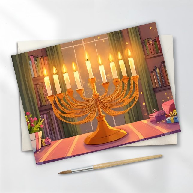 Glad Hanukkah Menorah Ljusstakar Oljemålning Vykort (Skapare uppladdad)