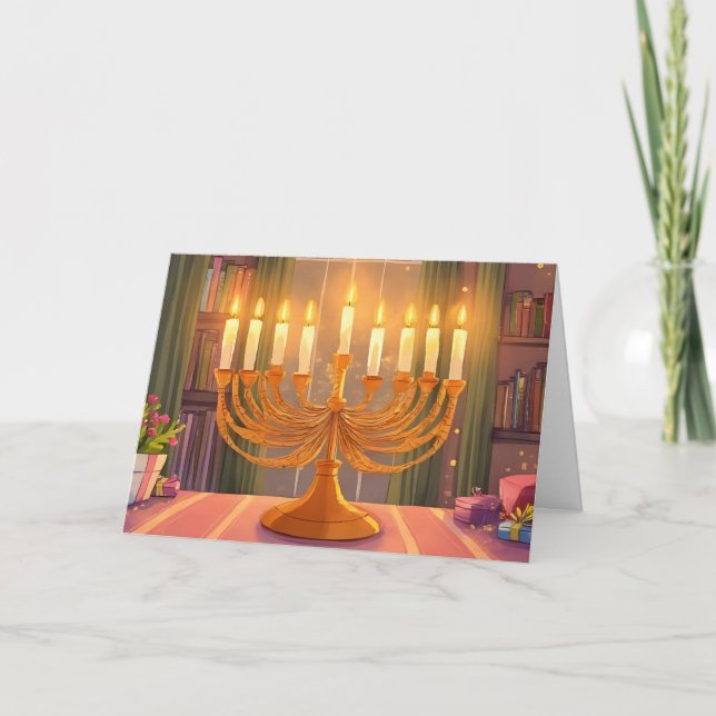 Glad Hanukkah Menorah Ljusstake Oljemålning Helgkort (Framsida)
