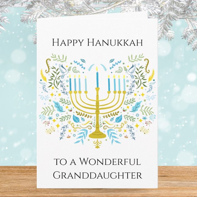Glad Hanukkah Menorah med blommor barnbarnsflicka Kort (Skapare uppladdad)