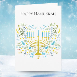 Glad Hanukkah Menorah med blommor Kort