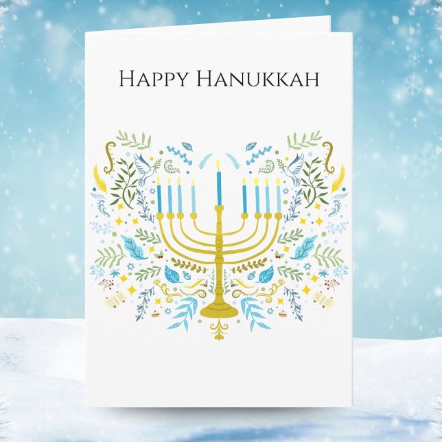 Glad Hanukkah Menorah med blommor Kort (Skapare uppladdad)