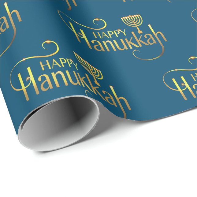 Glad Hanukkah Menorah Presentpapper (Rullad Hörn)