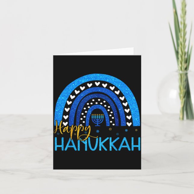 Glad Hanukkah Menorah Regnbåge Judisk Present Kvin Kort (Framsida)