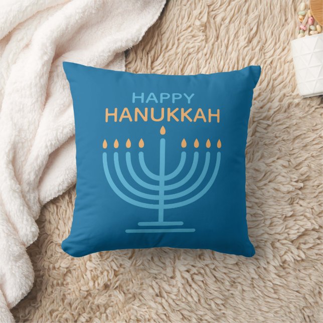 Glad Hanukkah Minimalistisk Blå Familjefoto Kudde (Filt)
