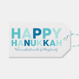 Glad Hanukkah Modernt Blått och Turkos Presentetikett
