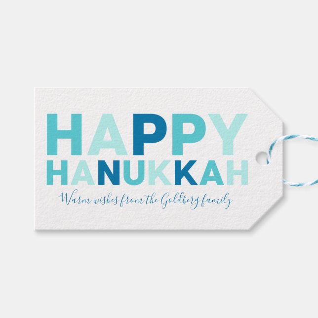 Glad Hanukkah | Modernt Blått och Turkos Presentetikett (Framsidan (Horisontell))