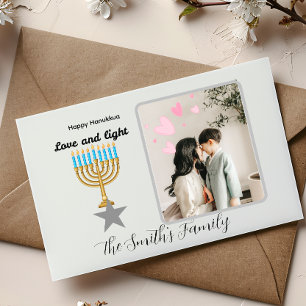 Glad Hanukkah personlig Ljusande Menorah Helg Vykort