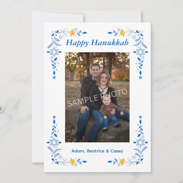 Glad Hanukkah Platt Foto Högtidskort Julkort (Framsida)