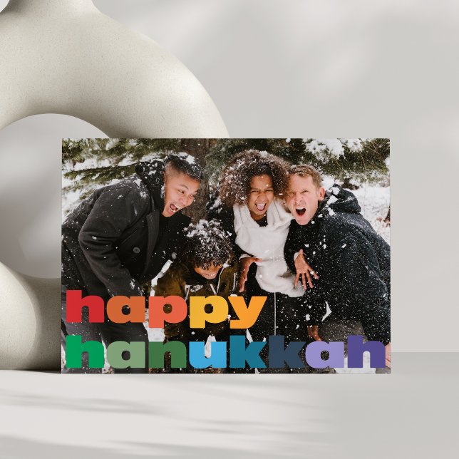 Glad Hanukkah Regnbåge Typografi Fotoöverlägg Julkort (Skapare uppladdad)