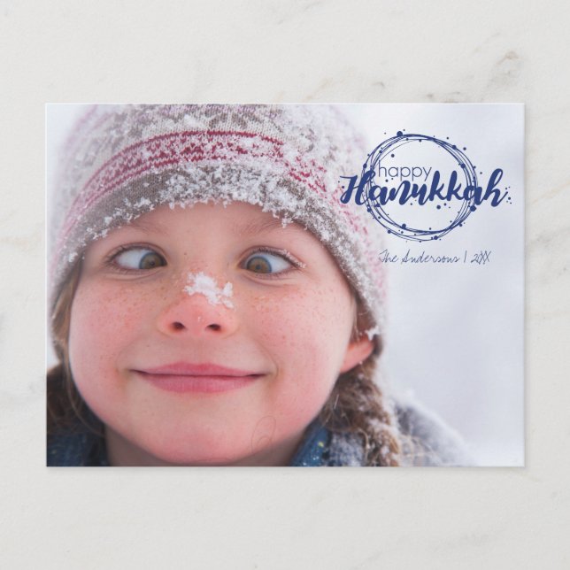 Glad Hanukkah Snö Bubblar Krans Foto Julkort Helg Vykort (Framsida)