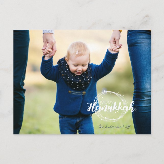 Glad Hanukkah Snö Bubblor Krans Foto Postkort Helg Vykort (Framsida)