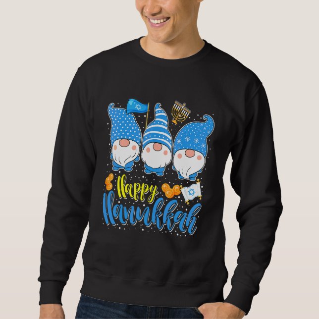 Glad Hanukkah Söt Hanukkah Chanukah Tre Tomtar Lång Ärmad Tröja (Framsida)