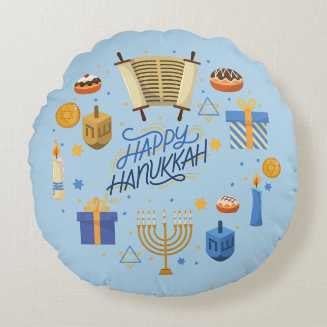 Glad Hanukkah Söt Rund Kudde (Framsidan)