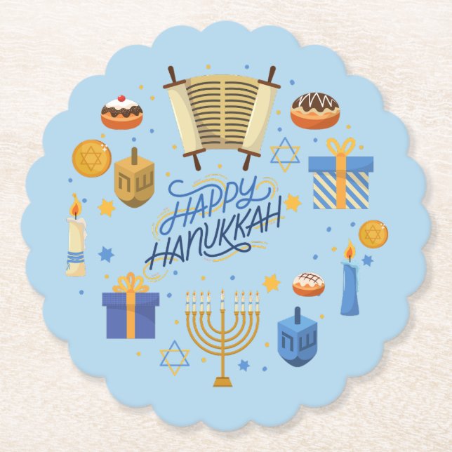 Glad Hanukkah Söt Underlägg Papper (Framsida)