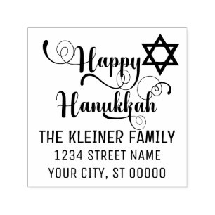 Glad Hanukkah Typografi #10 Namn Returadress Självfärgande Stämpel