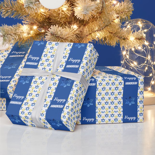 Glad Hanukkah Vattenfärg David Stjärnor  Presentpapper (Helgdagar)
