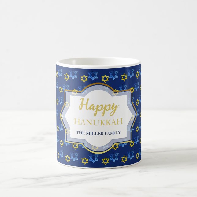 Glad Hanukkah Vattenfärg Davidsstjärnor Kaffemugg (Center)