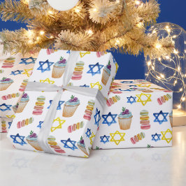 Glad Hanukkah Vattenfärg Mönster Presentpapper