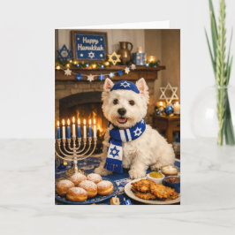 Glad Hanukkah Westie-kort – Festive judisk hund Kort