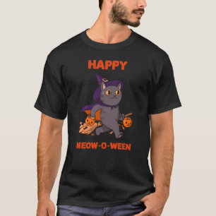 Glad Häxa Svart Katt Meowoween Bus eller Godis T Shirt