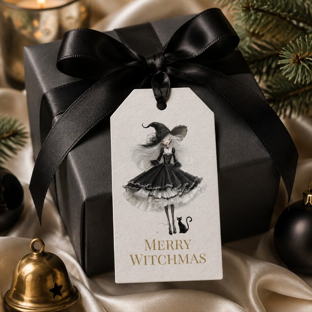 Glad Häxmas – Gotisk Häxpresentetikett Presentetikett (Merry Witchmas – Gothic Witch Gift Tag)