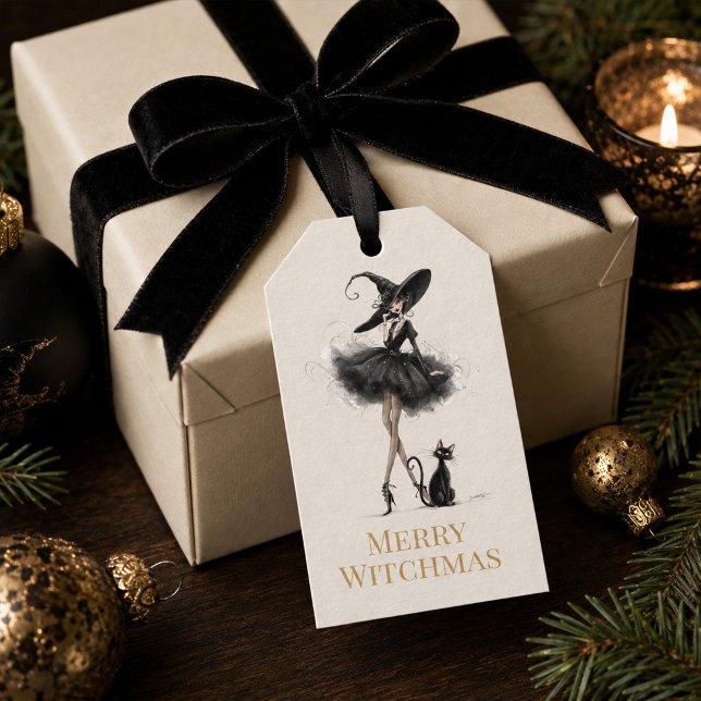 Glad Häxmäss – Lekfull gotisk häxtackning Presentetikett (Merry Witchmas – Playful Gothic Witch Gift Tag)