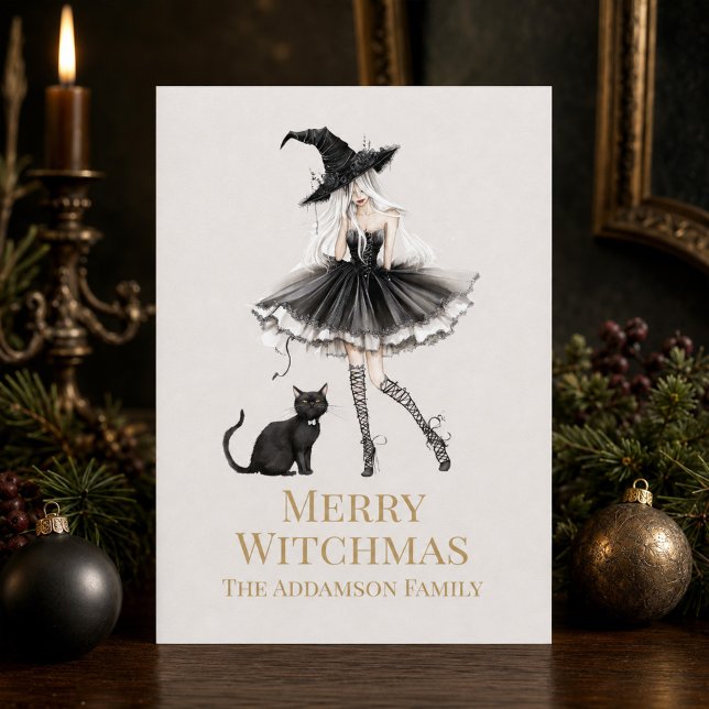 Glad Häxmäss Lekfull Häxa Anpassad Högtidskort Julkort (Merry Witchmas Playful Witch Custom Holiday Card)