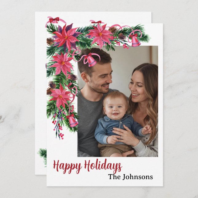 Glad helg 1 foto vattenfärg botanisk  julkort (Fram/baksida)