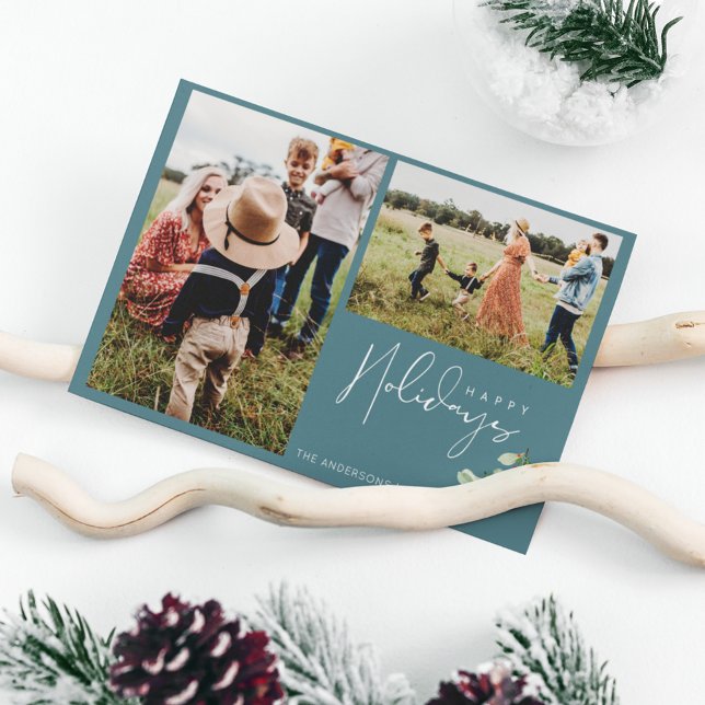 Glad helg 2-fotofamiljjul julkort (Happy Holidays Two Photo Family Christmas Holiday Card)