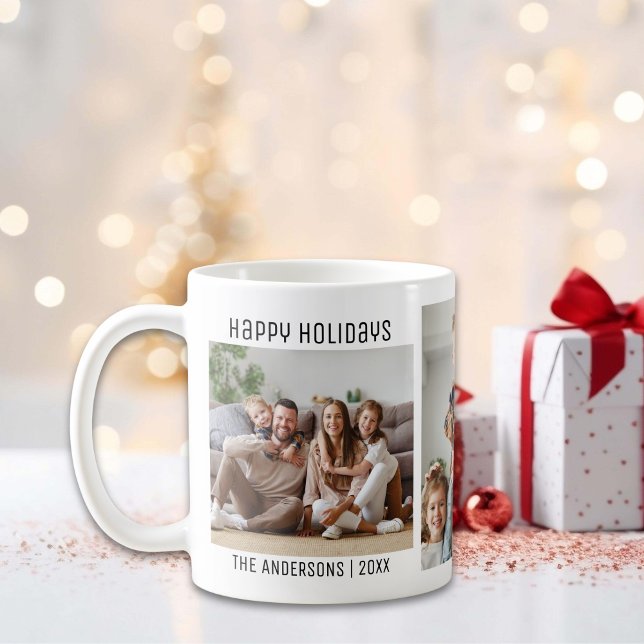 Glad helg 3-familjens foton Samla jul Kaffemugg (Happy Holidays 3 Family Photos Collage Christmas Coffee Mug)