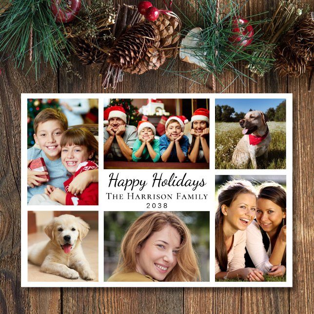 Glad helg 6 Fotokollage jul Julkort (This holiday season, let your family's smiles and heartwarming memories shine on our 6 photo card)