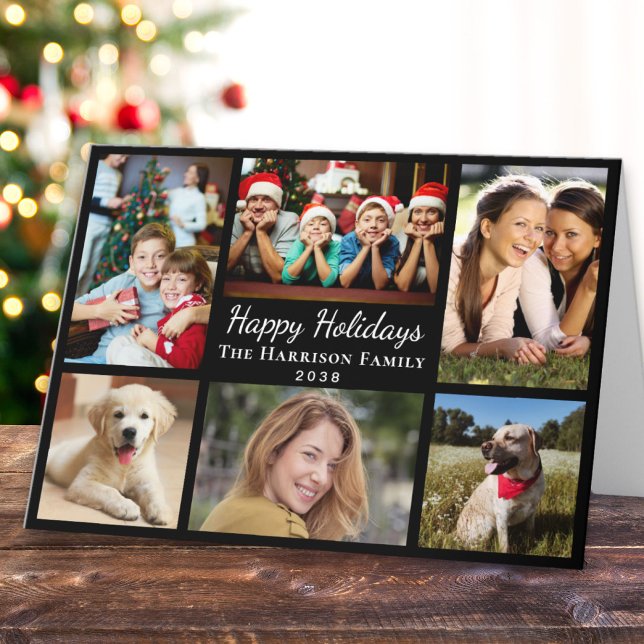 Glad helg 6 Photo Collage Black jul (This holiday season, let your family's smiles and heartwarming memories shine on our 6 photo card)