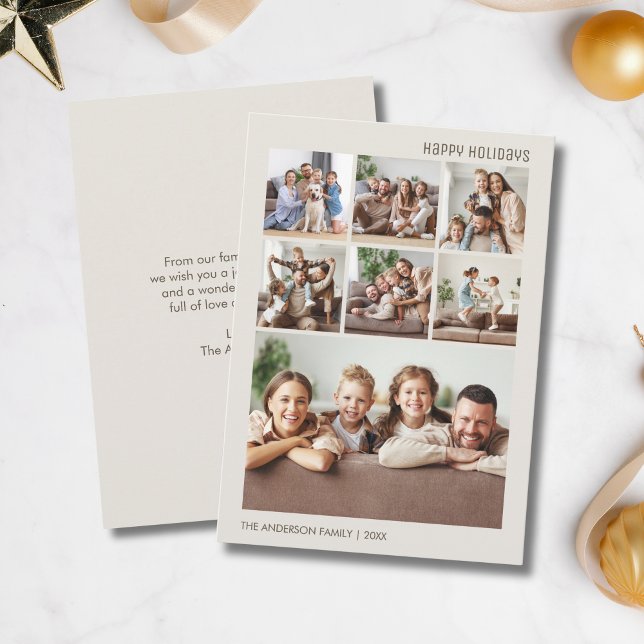 Glad helg 7 Family Photo Collage jul Julkort (Happy Holidays 7 Family Photo Collage Christmas Holiday Card)