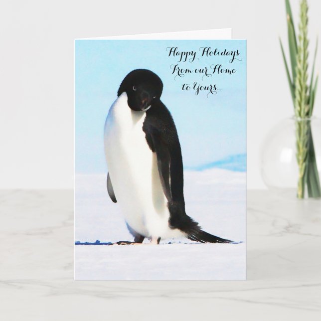 Glad helg Adélie Penguin-mappat anteckningskort (Framsida)