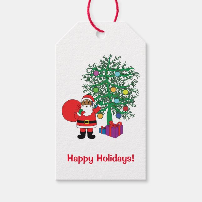 Glad helg African American Jultomten Family Presentetikett (Framsidan)