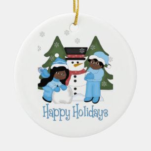 Glad helg afrikanska barn med Snögubbe Julgransprydnad Keramik